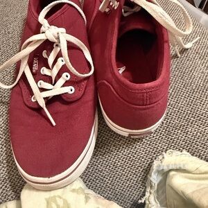 Vans Burgundy Canvas Shoes with White Accents